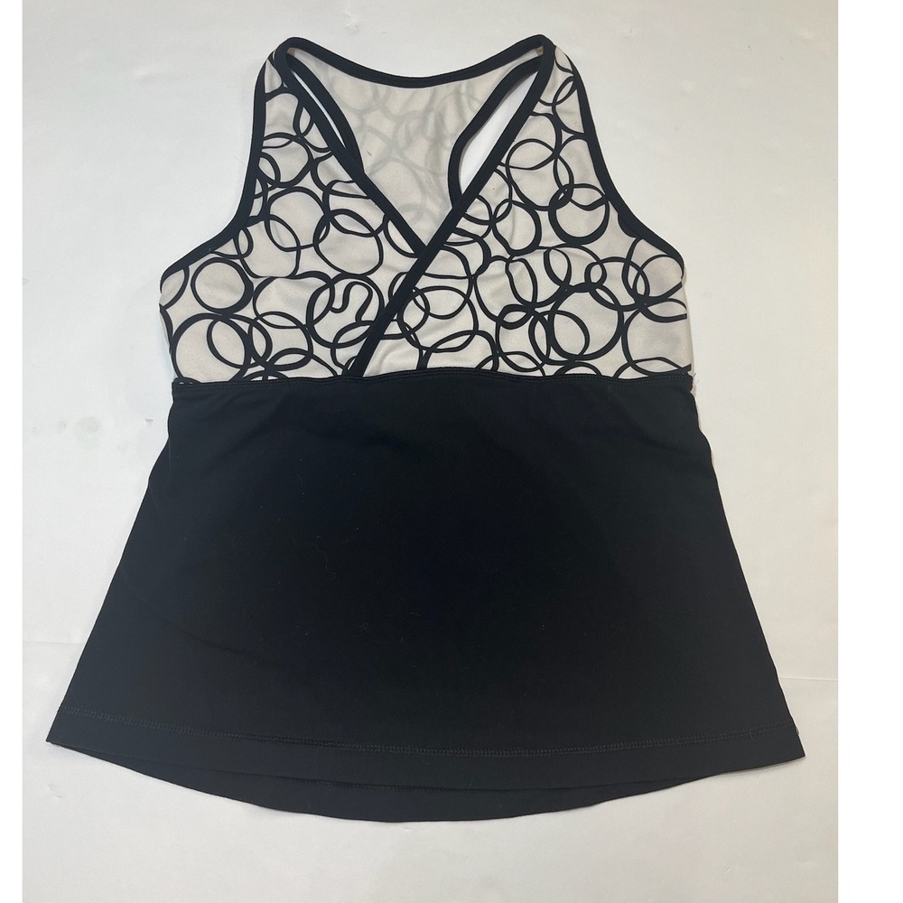 Lululemon Racerback Tank Top Womens 4 Black White Circle Print Good Shelf Bra